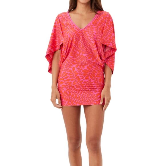 Trina Turk Trellis Print Swim Cover Up Dress Pink Orange M - Picture 1 of 8